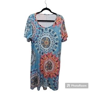 CHERFL XL Colorful Geometric Loungewear Pajama Dress Midi Boho Comfy